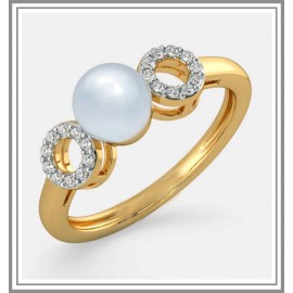 White Pearl Diamond Ring In 18Kt Gold